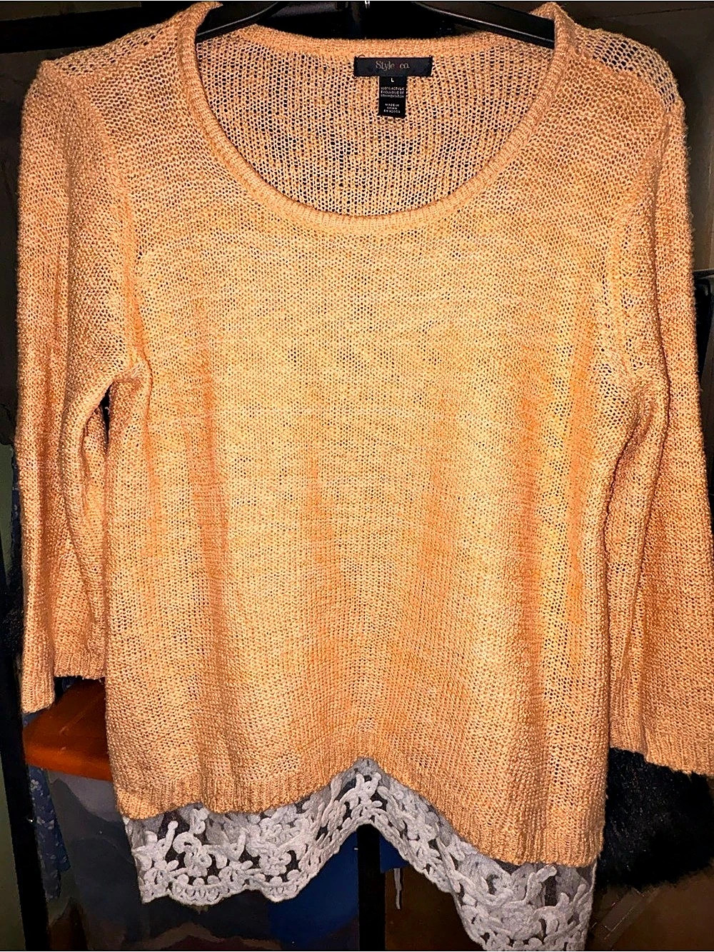 Style & Co Lace Hem Knit Sweater Size Large Like New